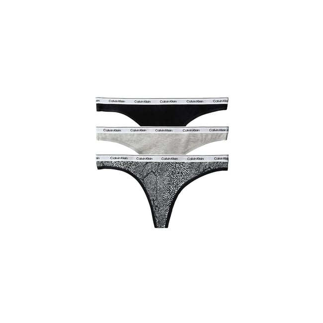 Pack of 3 Icon Logo Thongs, black/grey/printed, CALVIN KLEIN UNDERWEAR