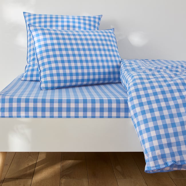 Veldi Bleu Cotton Child's Fitted Sheet with 30cm Flap blue gingham   LA REDOUTE INTERIEURS