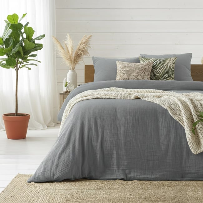 Parure de lit Gaze de coton tendance blanc - EDEN