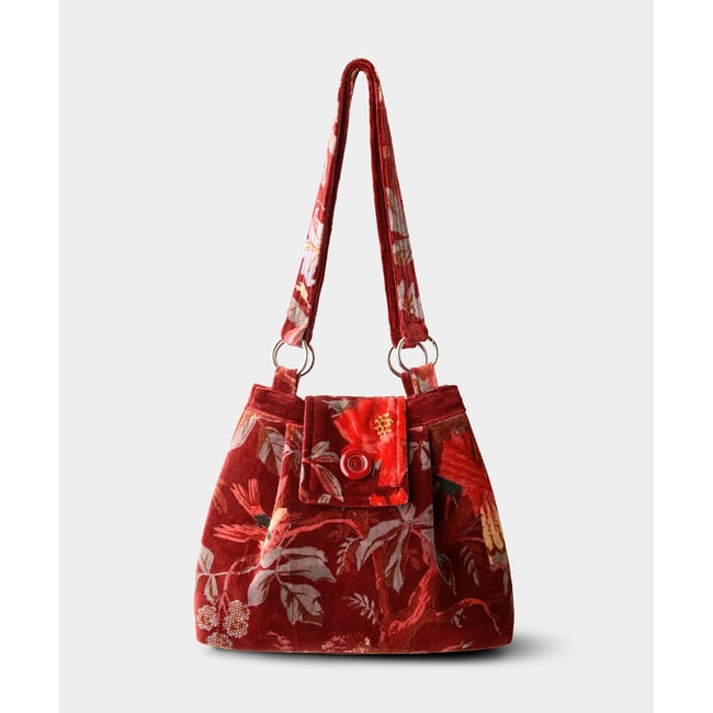 Sac à Bandoulière en Velours Berry Bloom rouge <span itemprop=