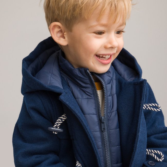 Hooded duffle coat with padded liner navy blue La Redoute Collections La Redoute
