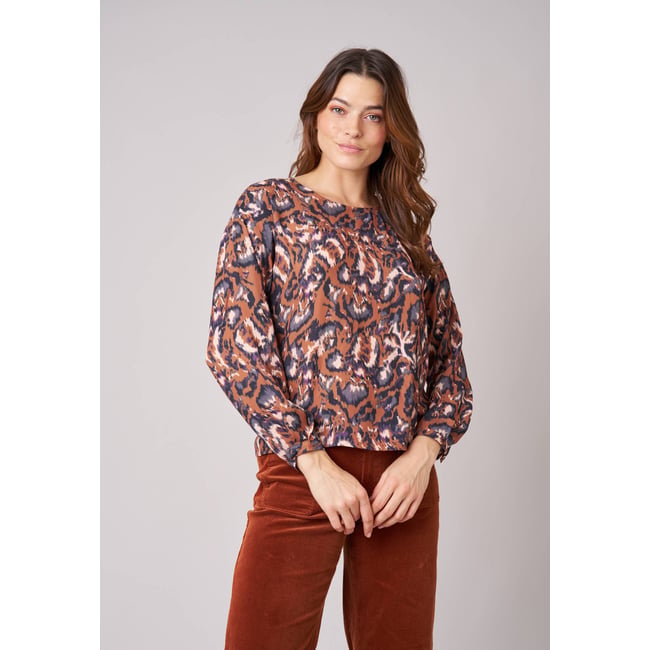 Blouse femme imprimée cachemire BRIAKA whisky <span itemprop=