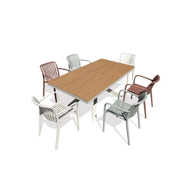 Ensemble repas de jardin 6 places en alu LAMU grège <span itemprop=