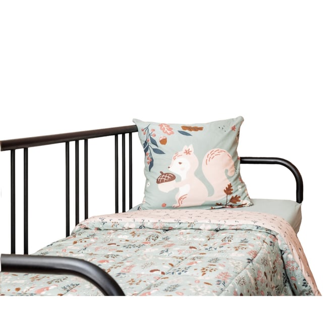 Couette coton imprimee Tamia l ecureuil vert <span itemprop=