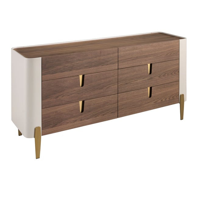 Commode en bois, acier poli doré et plateau en noyer Couleur beige | l'or | noyer <span itemprop=