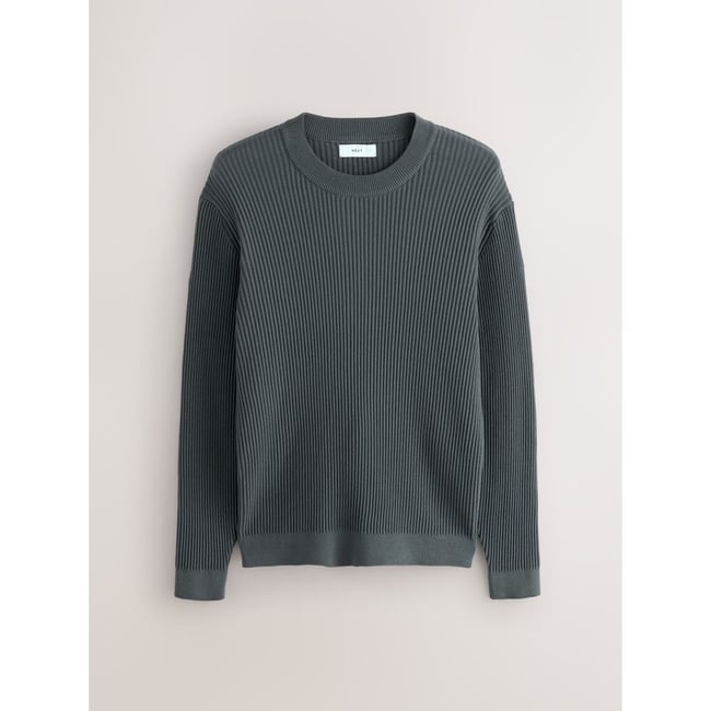 Pull regular col rond côtelé gris ardoise <span itemprop=