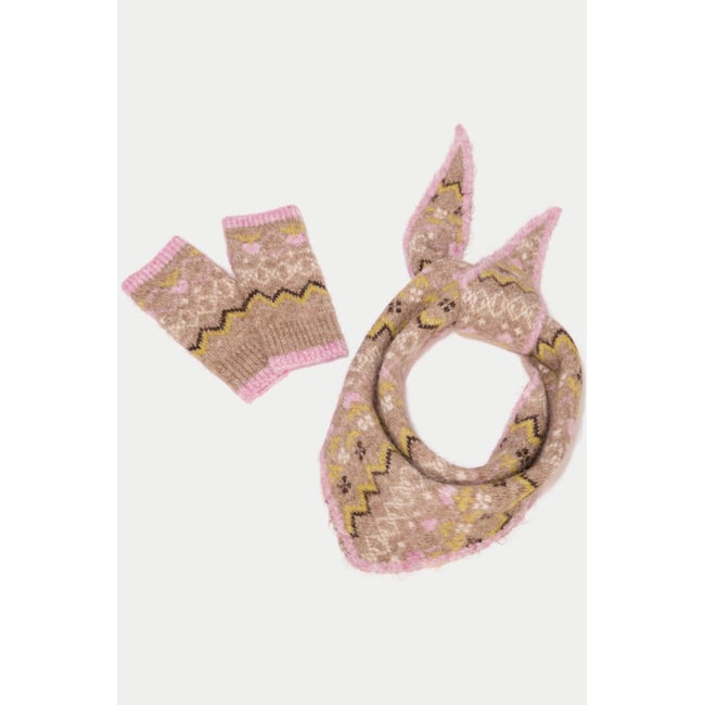 Lot foulard et mitaines taupe <span itemprop=