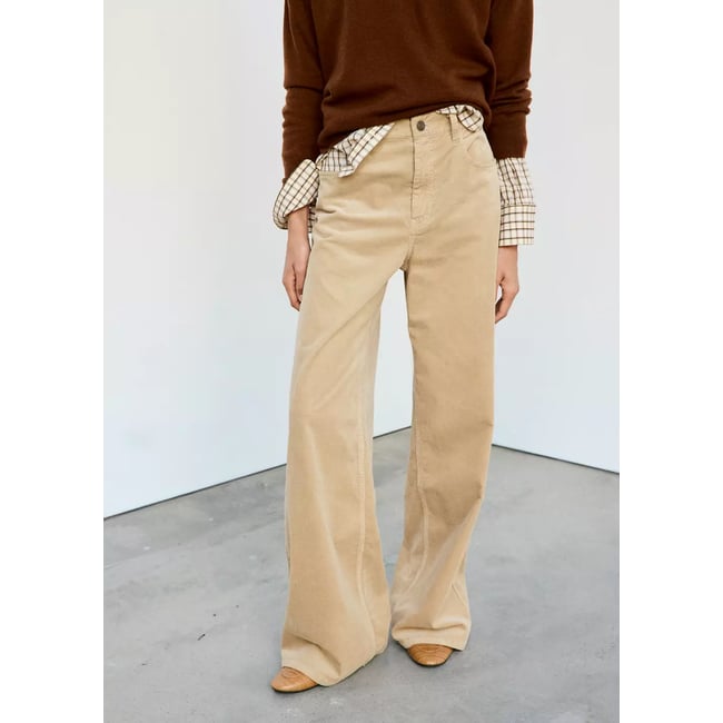 Pantalon en velours côtelé wide-leg sable <span itemprop=