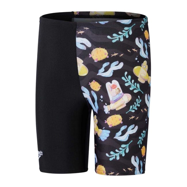 Short de bain à taille élastiquée motif/style imprimé intégral JAMMER noir / jaune <span itemprop=