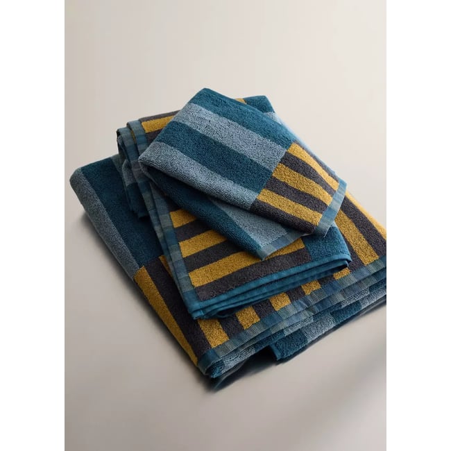 Serviette de bain en coton à rayures multicolores bleu <span itemprop=