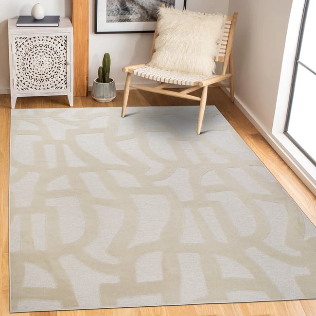 Tapis salon graphique motifs en relief  ECOSSA Couleur ecru <span itemprop=