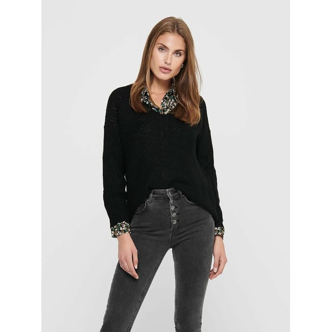 Camisola em malha grossa, decote em V - JDY