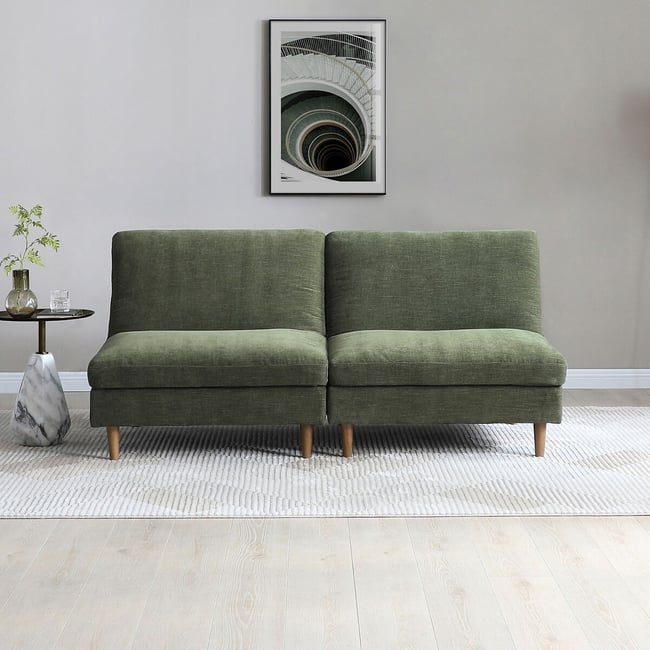 Sawyer Chenille 2 Seater Modular Click Clack Sofa Bed, olive, SO'HOME