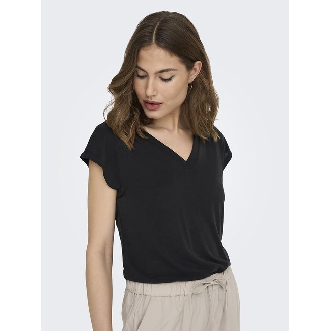 T-shirt manches courtes, col V noir <span itemprop=