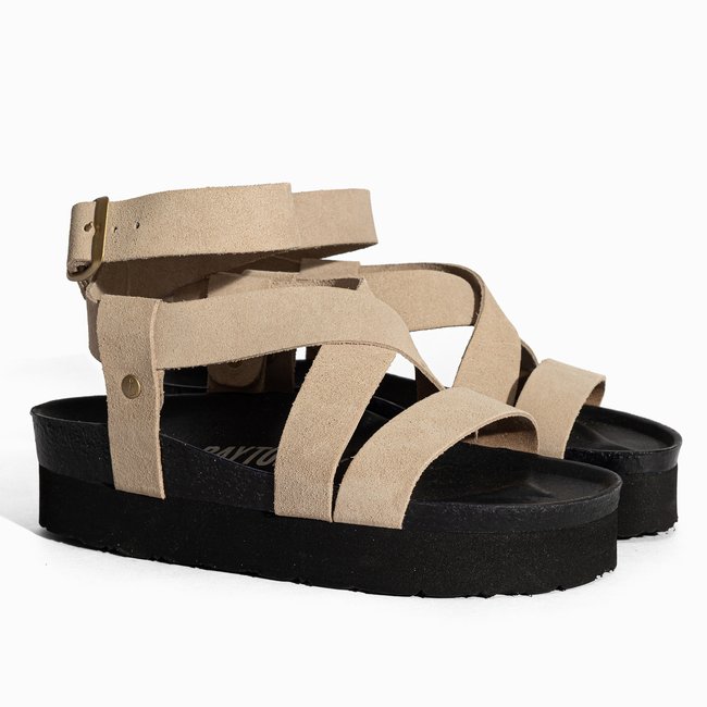 Sandales en cuir suedé MYKONOS pour femme beige <span itemprop=