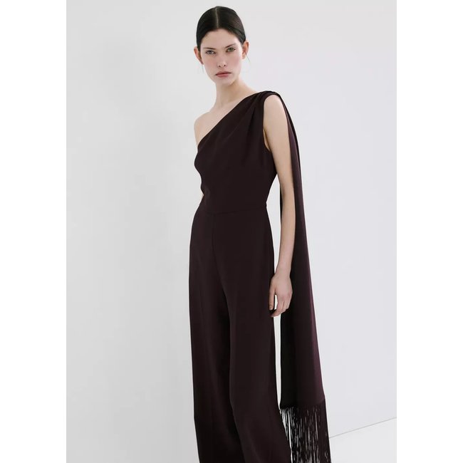 Combinaison asymétrique avec foulard à franges chocolat <span itemprop=