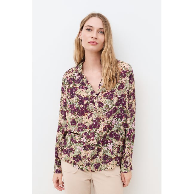 Chemise droite col v CLOVELY multicolore <span itemprop=