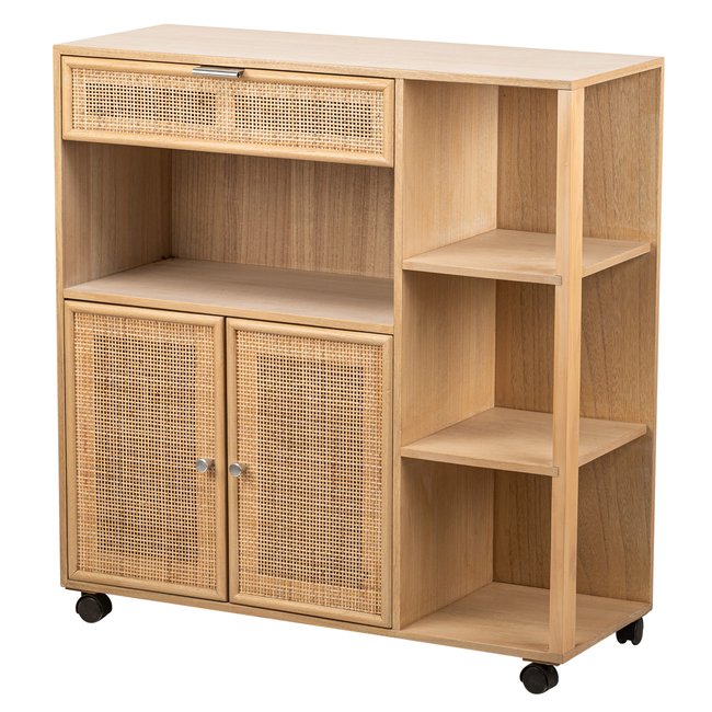 Desserte, bois massif et cannage, OULU Couleur bois naturel <span itemprop=