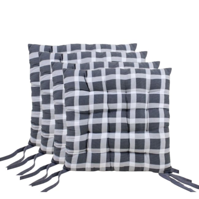 Lot de 4 galettes de chaise à carreaux et noir <span itemprop=