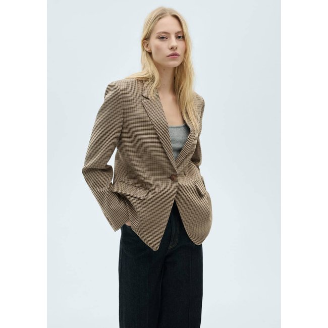 Blazer droit micro pied-de-poule marron <span itemprop=