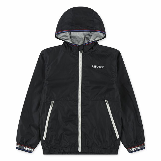 Windjacke mit Kapuze schwarz <span itemprop=