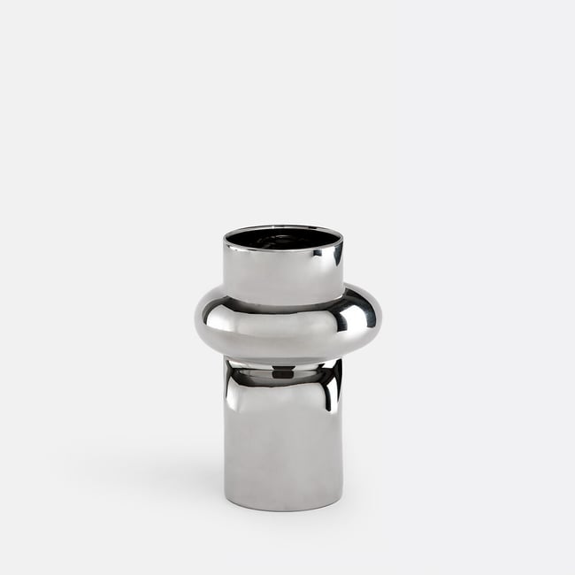 Vase en verre métallisé, hauteur 20 cm, ORLYA Couleur chrome <span itemprop=