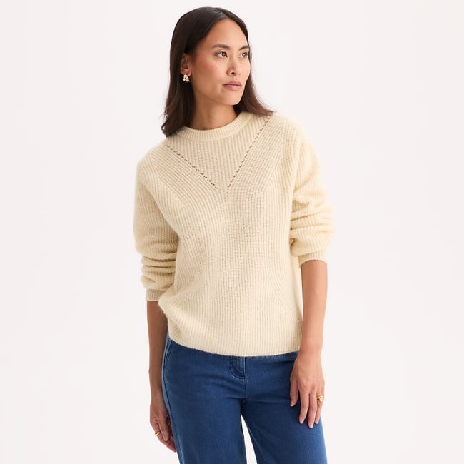 Pull col rond, en grosse maille, en laine et alpaga mélangés - ANNE WEYBURN