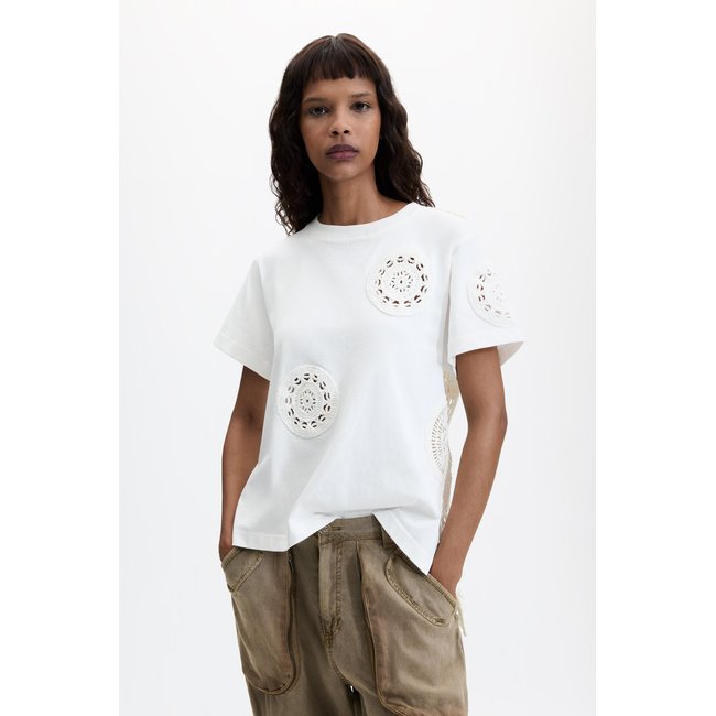 T-shirt 100 % coton brodé beige <span itemprop=