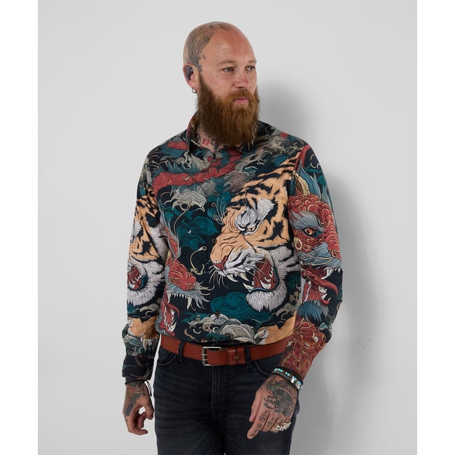 Chemise Imprimé Dragon contre Tigre multicolore <span itemprop=
