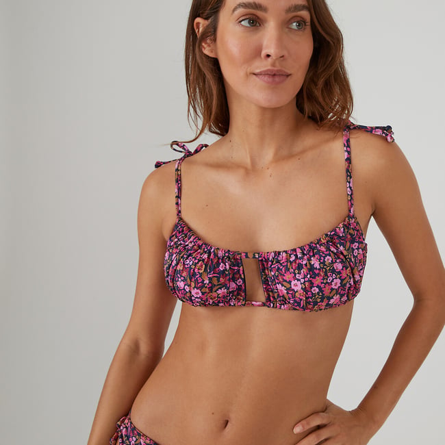 Haut de maillot de bain brassière, imprimé fleurs  imprimé floral <span itemprop=