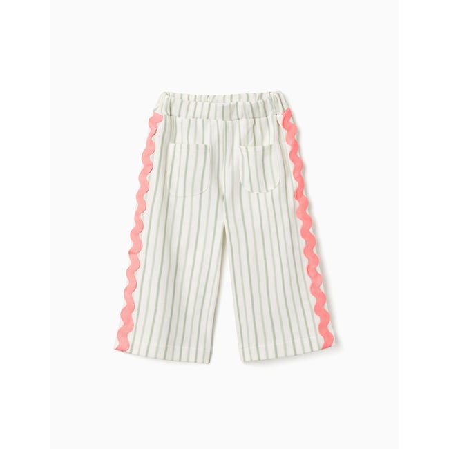 Pantalon en coton à rayures avec galon ric rac beige clair <span itemprop=