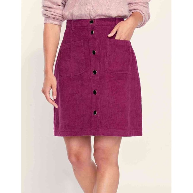 Ebossy Jupe Longue Plissée Velours Côtelé Taille Haute Élastique Avec Poches - Femme