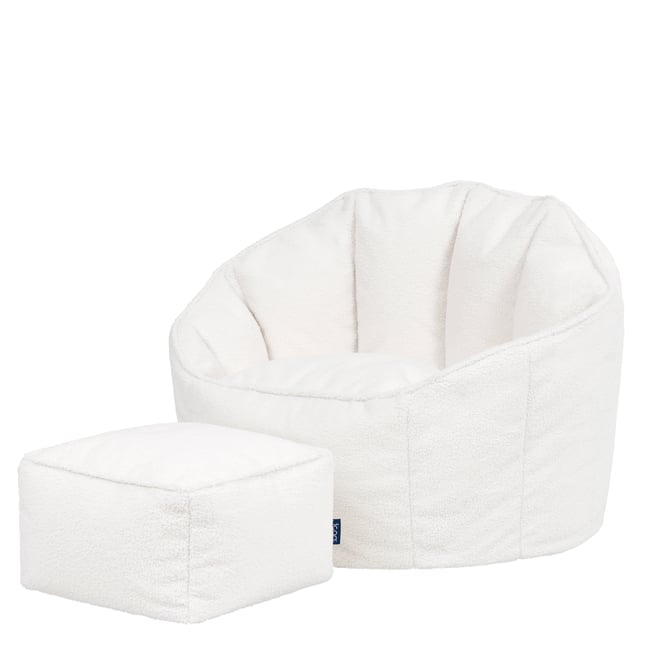 Pouf fauteuil coquillage et son repose-pied carré en bouclette Oeko-Tex® - SIRENA - ICON