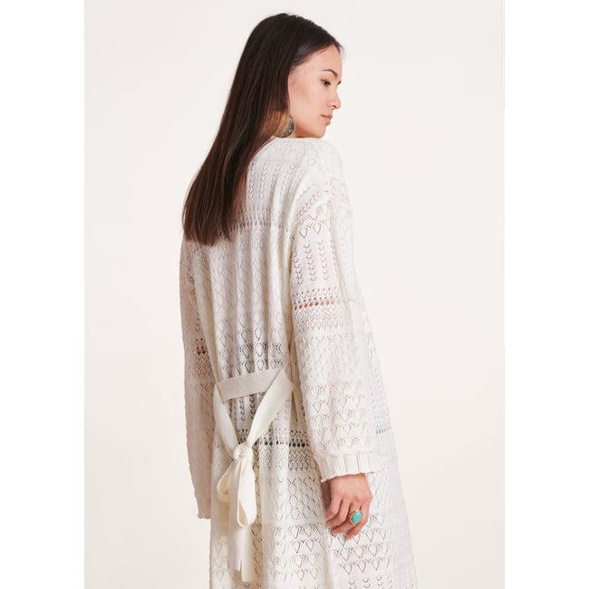 Gilet long à manches longues ecru <span itemprop=