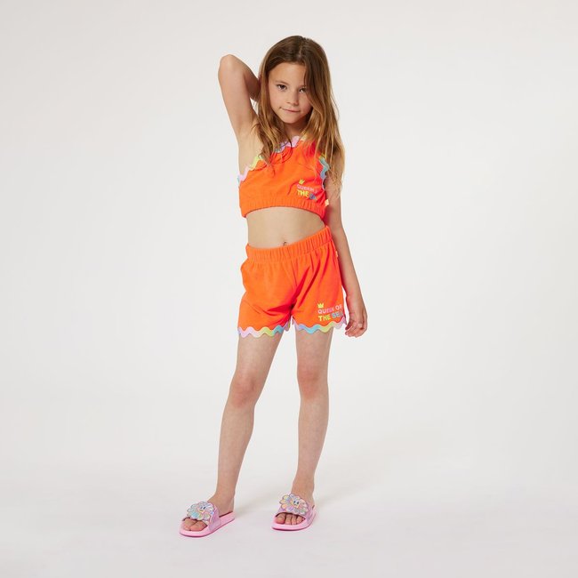 Short en éponge à sequins corail fluo <span itemprop=