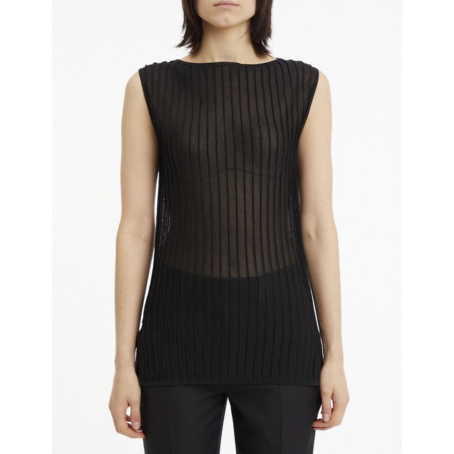 Pull col bateau en fine maille noir <span itemprop=
