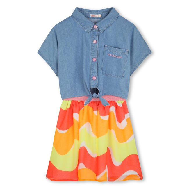Robe bimatière à col chemise double stone+bleach <span itemprop=