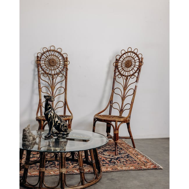Lot de 4 chaises en bambou et rotin Emmanuel N°33 - Bon état Couleur bois clair <span itemprop=