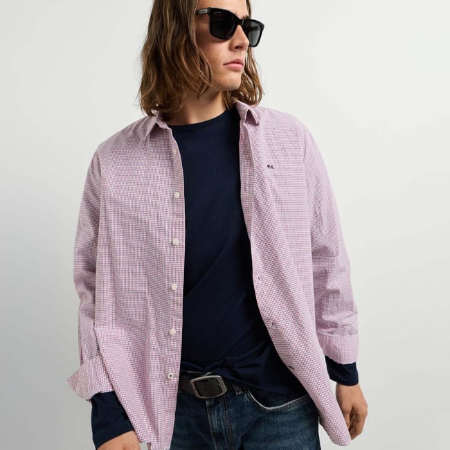 Chemise Coupe Casual À Carreaux En Popeline blanc <span itemprop=