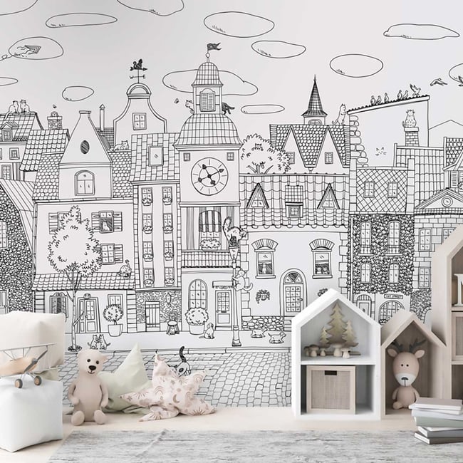 Papier enfant Les Felins des toits Couleur noir <span itemprop=