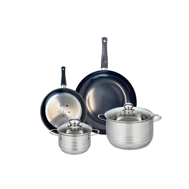 Batterie 2 poêles 20/28cm + 2 faitouts 14/20cm PRIMA BRILLANT noir <span itemprop=