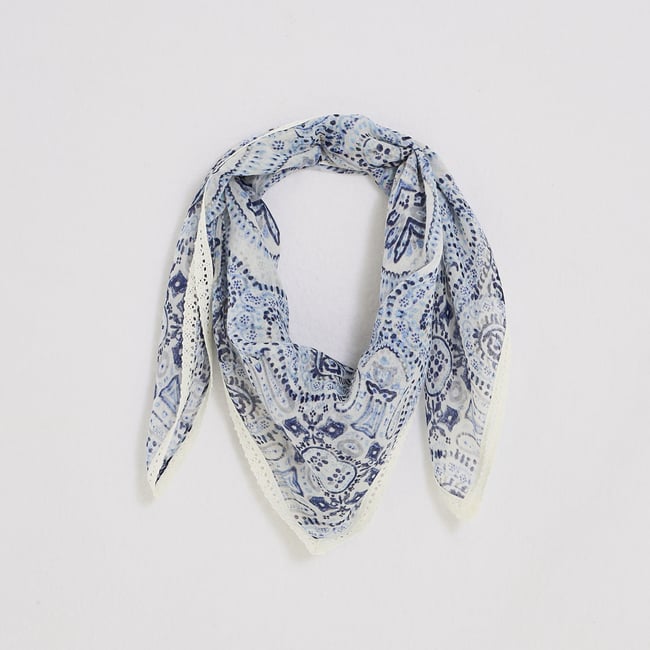 Foulard carré imprimé paisley bleu <span itemprop=