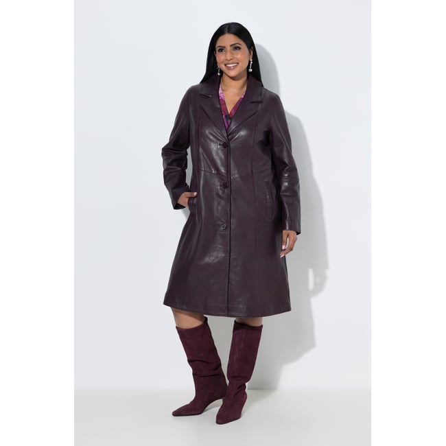 Manteau swing en cuir, coupe évasée prune foncé <span itemprop=