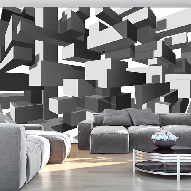 Papier peint intissé panoramique 3D et Perspective Grey notes Couleur gris / argent <span itemprop=