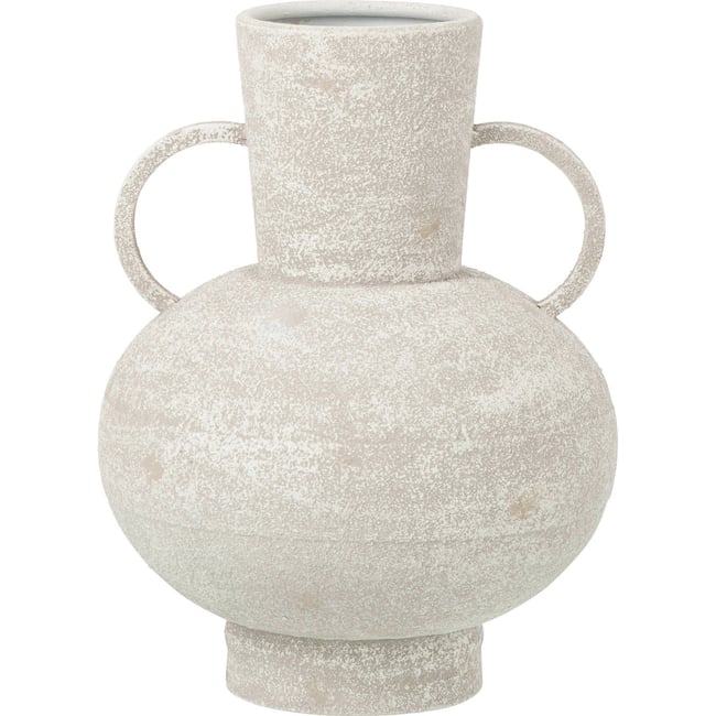 Vase en métal avec poignées Couleur blanc patiné <span itemprop=