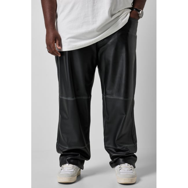 Pantalon en cuir, coupe Baggy Fit noir <span itemprop=