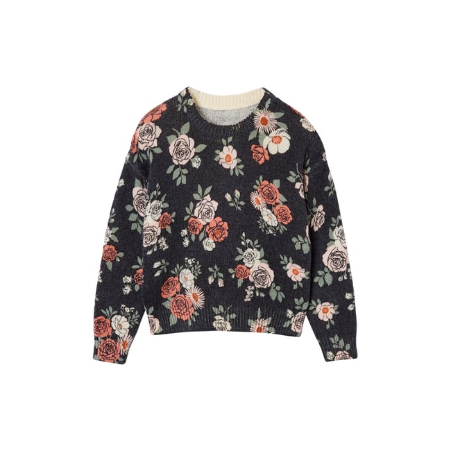 Pull col rond manches longues bleu ardoise <span itemprop=