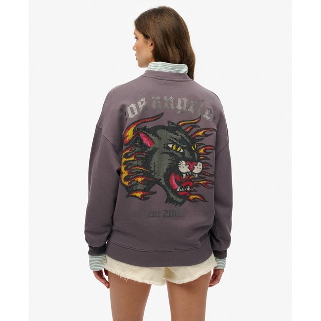 Sweat ras du cou oversize Old School Tattoo gris granite foncé <span itemprop=