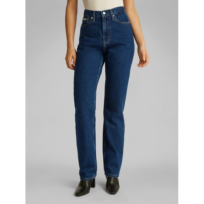 Jeans direitos, de cintura subida ganga <span itemprop=