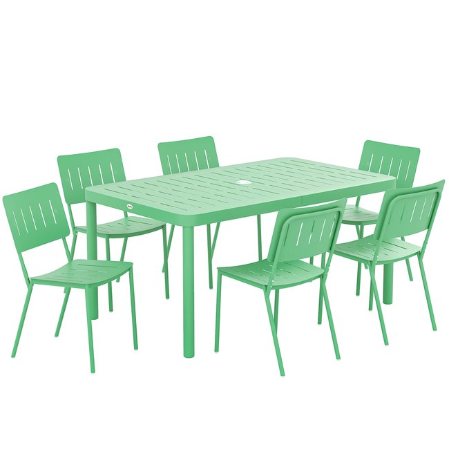 Ensemble déjeuner 6 places 7 pièces - chaises empilables - acier thermolaqué vert vert <span itemprop=